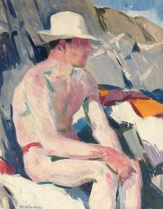 Banhista com um chapéu branco (óleo no painel) de Francis Campbell Boileau Cadell