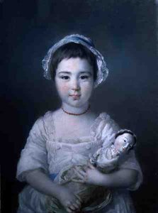 Um retrato de Lady Ann Fitzpatrick Holding a Doll (óleo sobre tela) de Francis Cotes