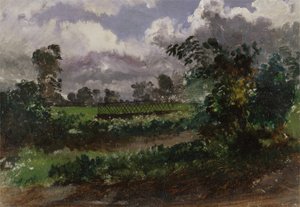 Uma vista do jardim do artista de sua casa em Exmouth, Devonshire (óleo sobre papel montado em papelão) de Francis Danby