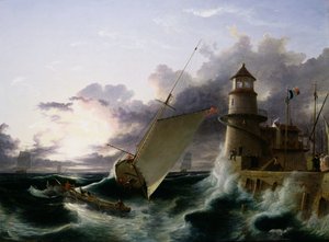 Barco por um Farol, um Squall Going Off (óleo sobre tela) de Francis Danby