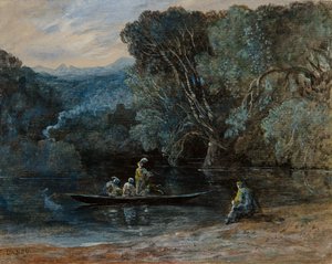 Cena do rio com barco e figuras, c.1825 de Francis Danby