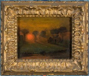 Pôr-do-sol através de árvores, c.1855 (óleo sobre cartão) de Francis Danby