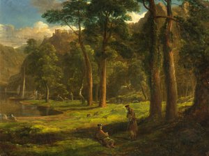 Warriors Reposing in a Mountain Glen, c.1824 (óleo sobre papelão) de Francis Danby