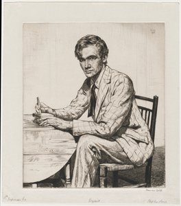 Stephen Bone cortando um bloco de madeira de Francis Dodd
