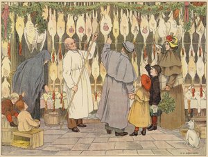 Livro de Lojas de Bedford: Poulterer (litografia a cores) de Francis Donkin Bedford