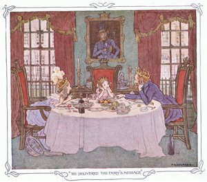 Ele transmitiu a mensagem da fada, de The Magic Fishbone pub.by Warne  Co, c.1940 (litografia a cores) de Francis Donkin Bedford