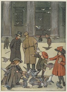 Londres: The Museum Pigeons (litografia a cores) de Francis Donkin Bedford