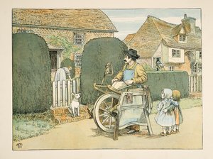 O amolador de facas, de Four and Twenty Toilers, pub. 1900 (litografia a cores) de Francis Donkin Bedford
