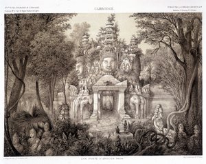 Um portal de Angkor Thom, ca. 1870 - em "Journey of exploration in Indochina 1866-1868" de Francis Garnier Paris de Francis Garnier