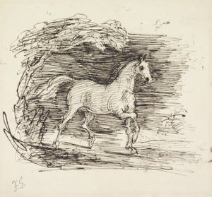Um cavalo cinza saindo de uma floresta de Francis Grant