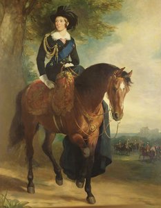 Retrato da Rainha Victoria a Cavalo, com o Castelo de Windsor, o Duque de Wellington e a Brigada Doméstica no Antecedente