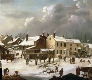 Cena do inverno em Brooklyn, detalhe de uma rua e dos correios, c.1817-20 (detalhe de 84498)