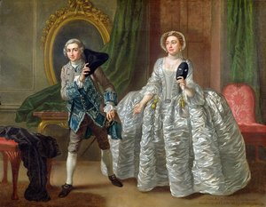 David Garrick e Sra Pritchard em &39;The Suspicious Husband&39; por Benjamin Hoadley (1676-1761) 1747