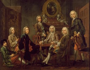 Retrato de um grupo de cavalheiros, com o artista, c.1745 (óleo sobre tela) de Francis Hayman
