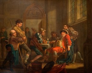 Sir John Falstaff Levantando Recrutas, 1765. de Francis Hayman
