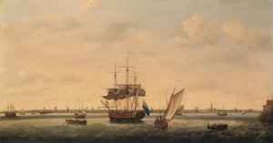 A fragata "surpresa" em Anchor, perto de Great Yarmouth, Norfolk