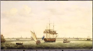 A fragata &39;surpresa&39; em Anchor off Great Yarmouth, Norfolk, c.1775