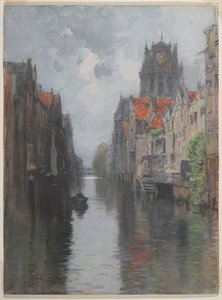 Atrás do Groote Kirk, Dordrecht, c.1880s (wc sobre o carvão no cartão)