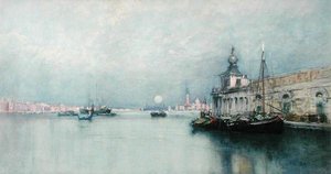 Nascer da Lua no Grande Canal (aguarela sobre papel)