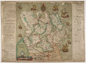 Mapa do Ulster (caneta e tinta com aguada no papel) de Francis Jobson