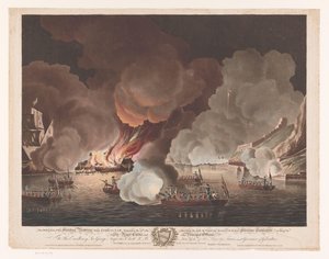 Destruindo navios ao largo de Gibraltar, 14 de setembro de 1782 A Destruição das Baterias Flutuantes antes de Gibraltar, 14 de setembro de 1782 (...) (título no objeto)