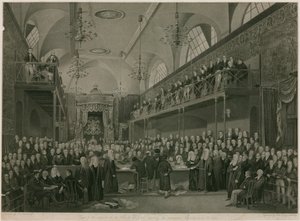 Interior da Câmara dos Lordes, Westminster, Londres, durante a importante investigação em 1820