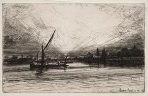 Pôr do sol no Tamisa, 1862. de Francis Seymour Haden