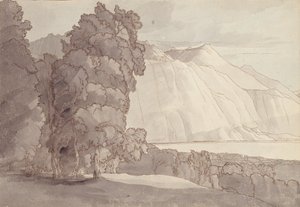 Paisagem (Lago de Genebra) (caneta e tinta e lavagem em papel) de Francis Towne