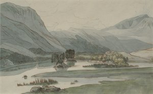 Rydal Water com as Colinas de Grasmere, 1786 (lápis com caneta e tinta e wc no papel)