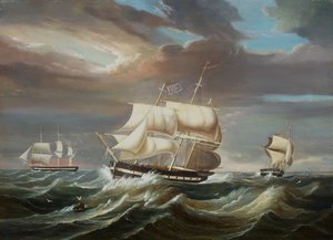 Blackwall Frigates in a Stiff Breeze (óleo) de Francis Tudgay