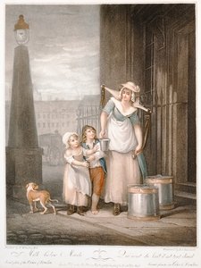 Leite abaixo Maids, placa 2 de &39;The Cries of London&39;, gravada por Luigi Schiavonetti (1765-1810), pub. por Colnaghi und Co., 1793 (gravura de stipple)