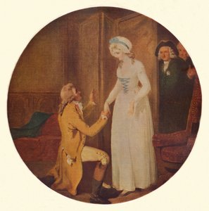 Young Marlow e Miss Hardcastle: uma cena de ela se inclina para conquistar por Oliver Goldsmith Act V, Sc de Francis Wheatley