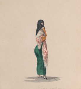 Uma mulher usando o saya de perfil, de um grupo de desenhos representando o peruano..., ca.184 de Francisco