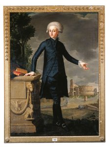 Retrato de Don Juan Despuig y Zaforteza, de corpo inteiro, de terno preto, assinado e inscrito de Francisco Agustín y Grande