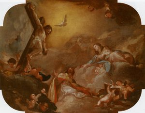 Santo Agostinho e a Virgem adorando Cristo Crucificado