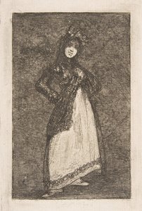 Um Maja de pé contra um fundo escuro Maja. de Francisco de Goya