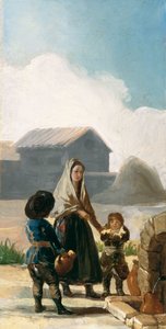 Uma mulher e dois filhos por uma fonte de Francisco de Goya