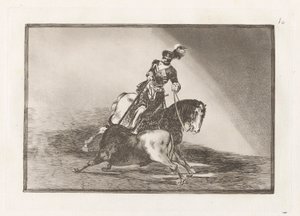 Carlos V. lanceando un toro en la plaza de Valladolid (Charles V Spearing a Bull in the Ring at Valladolid), Placa 10 de La tauromaquia de Francisco de Goya