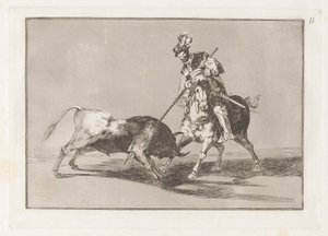 El Cid Campeador lançando outro touro (O Cid Campeador lançando outro touro), Placa 11 de La tauromaquia de Francisco de Goya