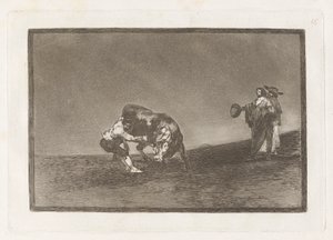 Ele mesmo despeja um touro na praça de Madri (O mesmo homem joga um touro no ringue em Madri), Placa 16 de La tauromaquia de Francisco de Goya