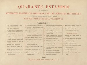 Folha explicativa, de La tauromaquia (Terceira Edição) de Francisco de Goya
