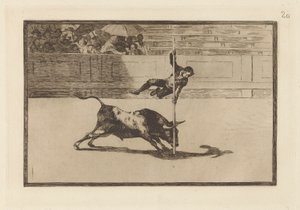 Ligereza y atrevimiento de Juanito Api?ani en la de Madrid (A Agilidade e Audácia de Juanito Apinani em [o Anel] em Madrid), Placa 20 de La tauromaquia (Tourada) de Francisco de Goya