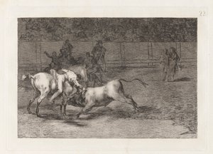 Mariano Ceballos, Alias the Indian, Mata o Touro do seu Cavalo (Mariano Ceballos, Alias el Indio, mata el toro desde su caballo), Placa 23 de La tauromaquia de Francisco de Goya