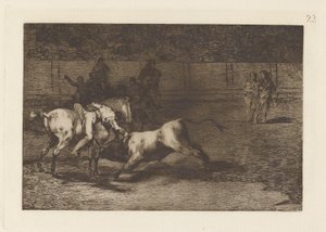 Mariano Ceballos, aliás o índio, mata o touro de seu cavalo (Mariano Ceballos, aliás o índio, mata o touro de seu cavalo), Placa 23 de La tauromaquia de Francisco de Goya