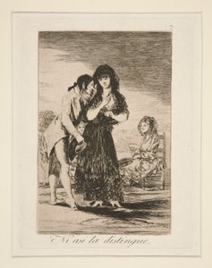Ni asi la distingue (Mesmo assim, ele não pode fazê-la sair), pl. 7 de Los caprichos de Francisco de Goya