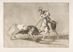 Ilustração 11 do Tauromaquia: O campeador Cid lança outro touro., 1816. de Francisco de Goya
