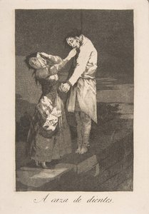 Ilustração 12 de Los Caprichos: Caçando dentes A caza des dientes., 1799. de Francisco de Goya