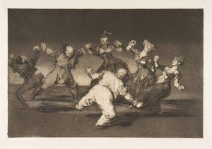 Ilustração 12 dos Disparates: Se Marion vai dançar, então ela tem ..., ca. 1816-23 publicado em 1864. de Francisco de Goya