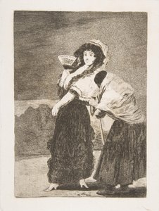 Ilustração 16 de Los Caprichos: Pelo amor de Deus: e era sua mãe Dios la Perdone ..., 1797-98. de Francisco de Goya