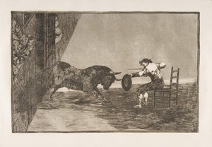 Ilustração 18 da Tauromaquia: A ousadia de Martincho no ringue em Zaragoza, 1816. de Francisco de Goya